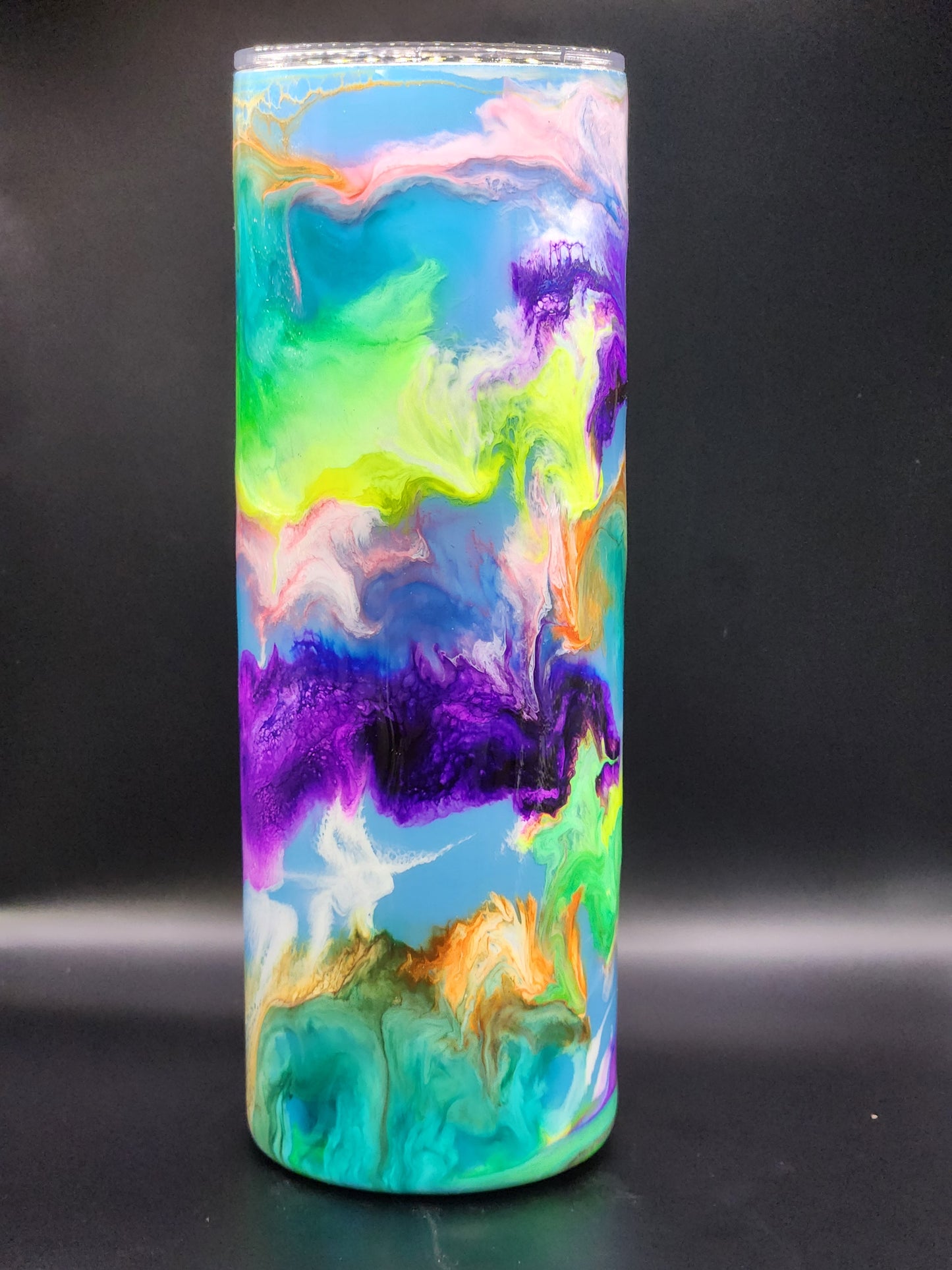 Rainbow 🌈 tumbler on a blue base