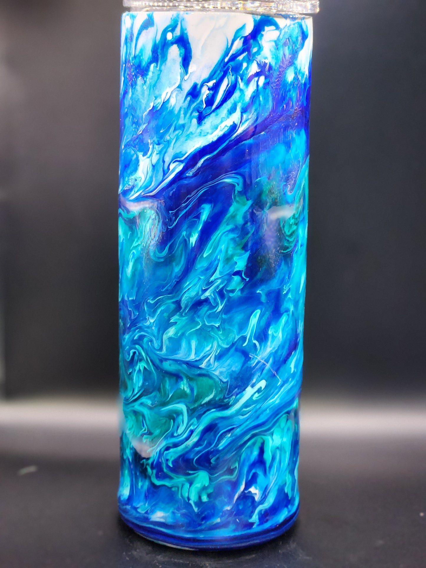 Blue, green, white marble 20oz skinny epoxy tumbler