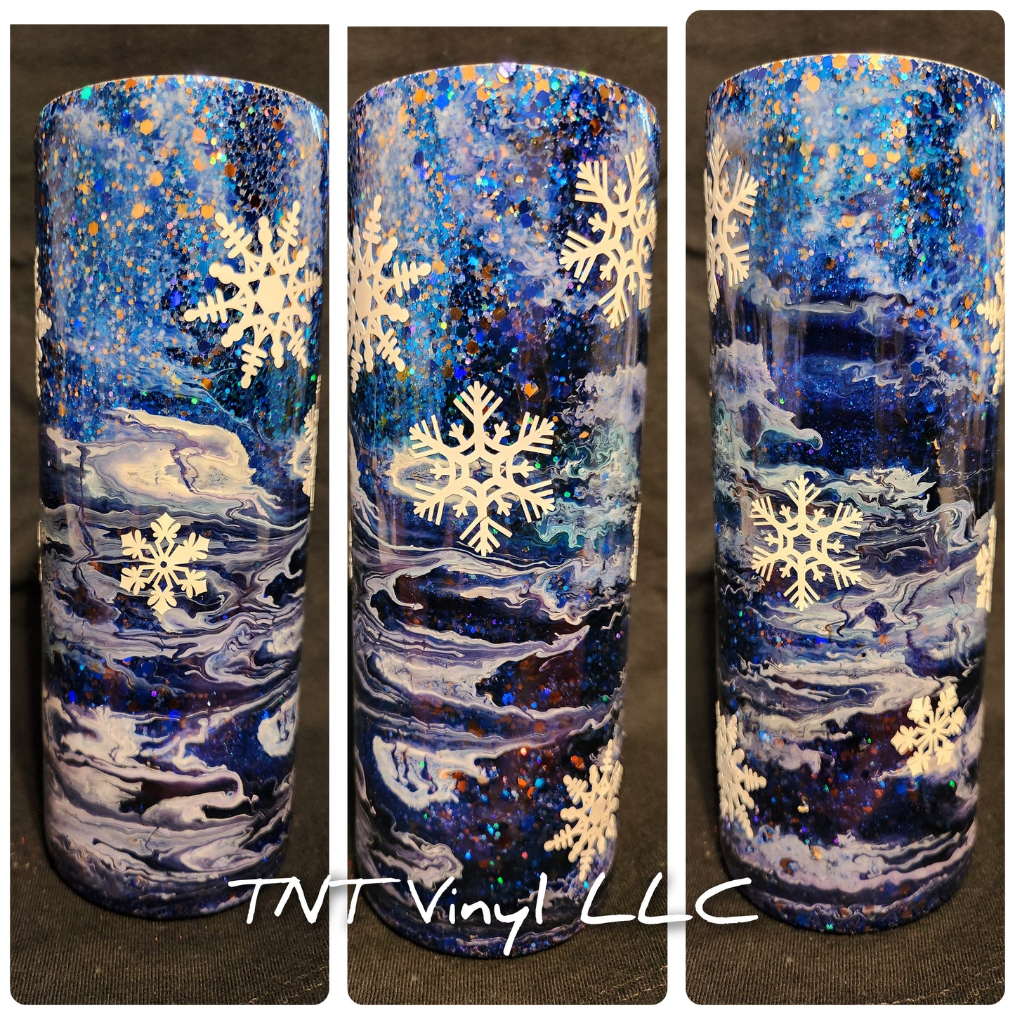 Blue & White Snowflake Epoxy Tumbler