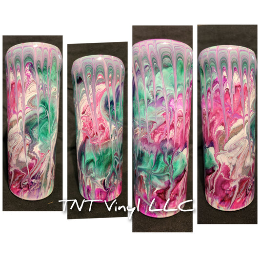 Pink, teal, purple drip epoxy tumbler