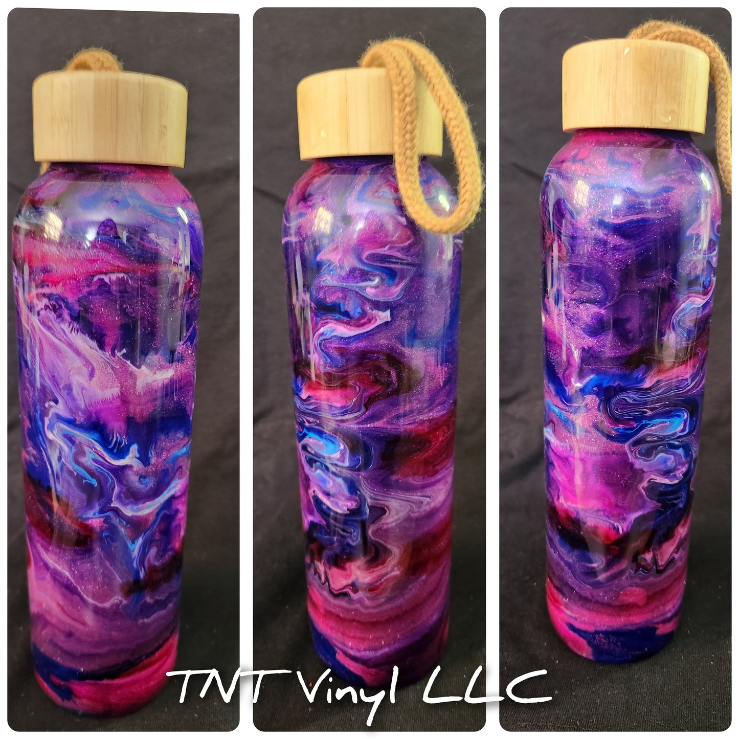 Pink, purple, and blue glass epoxy water bottle