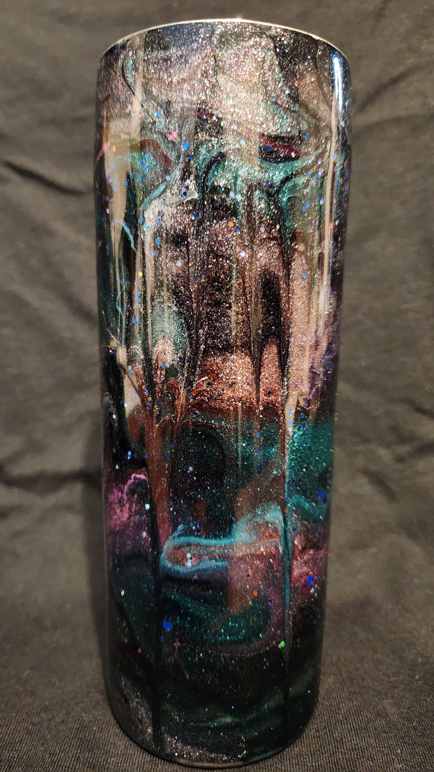 Black, teal, pink epoxy tumbler