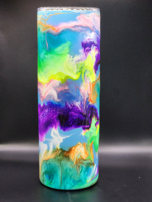 Rainbow 🌈 tumbler on a blue base