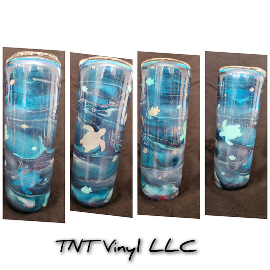 Blue turtle epoxy tumbler