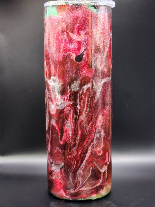 Red, maroon, and green 20oz skinny tumbler