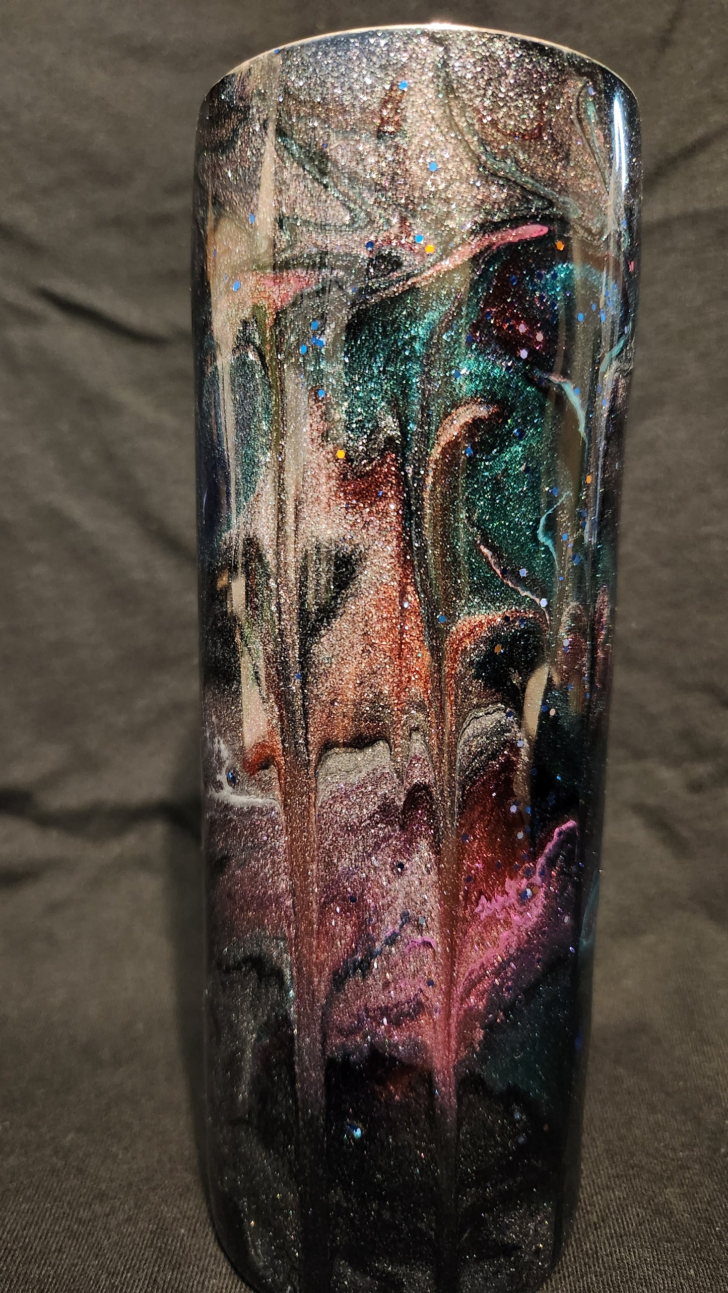 Black, teal, pink epoxy tumbler