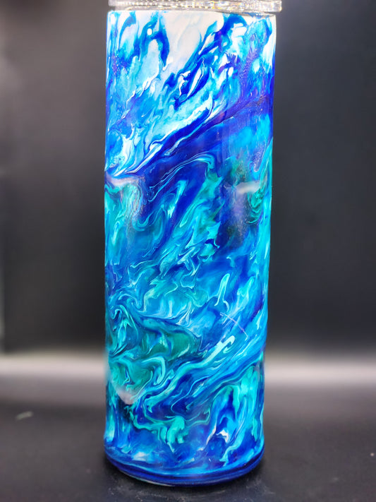 Blue, green, white marble 20oz skinny epoxy tumbler