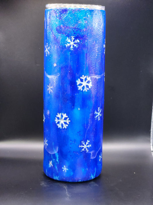 Blue snowflake peekaboo 20oz  epoxy tumbler