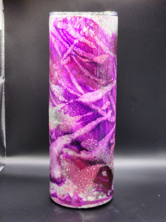 purple pink black and  white 20oz skinny tumbler