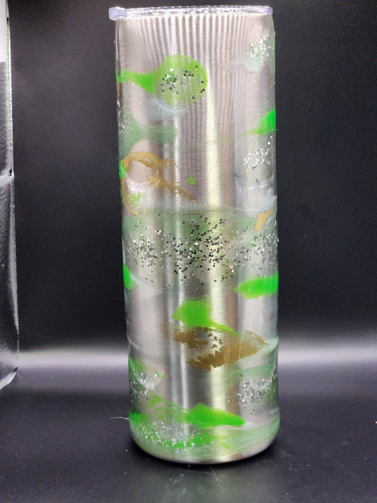 Green, silver, gold epoxy 20oz tumbler